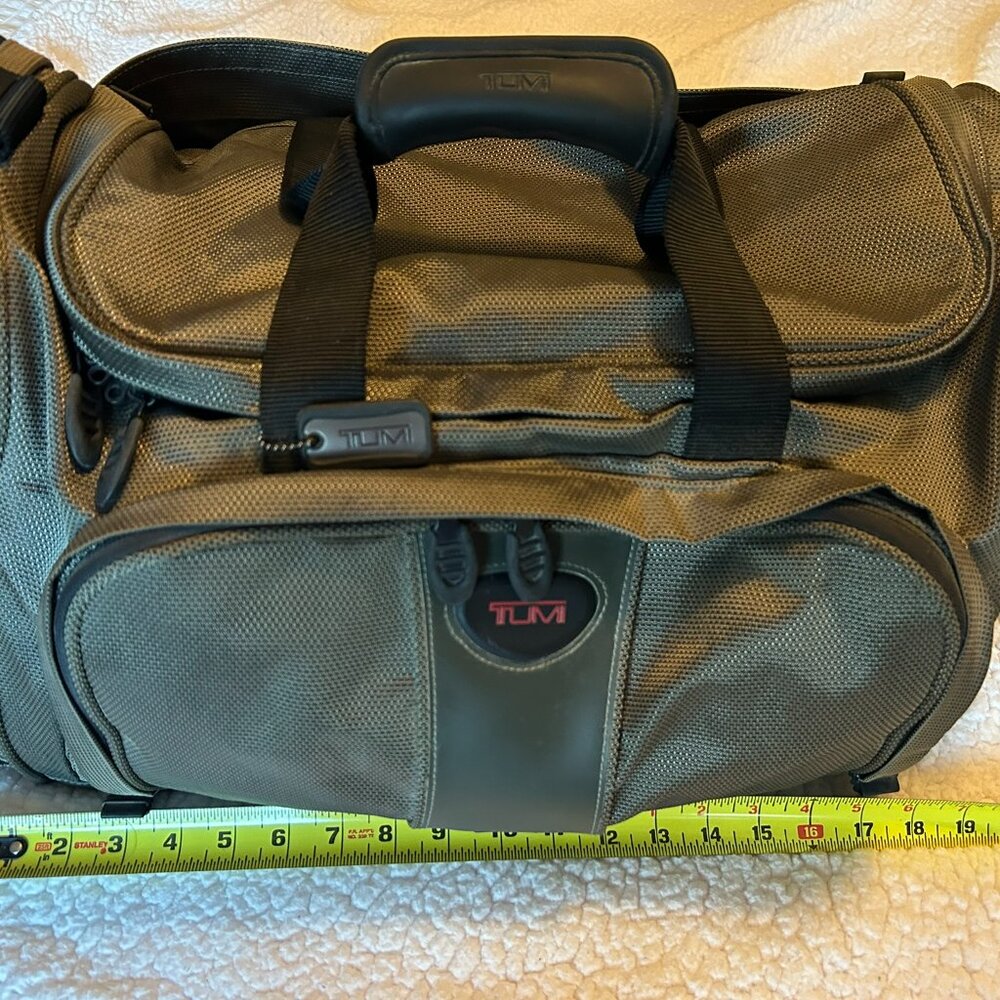 TUMI Gym Travel Bag - Gray Olive Green - EUC